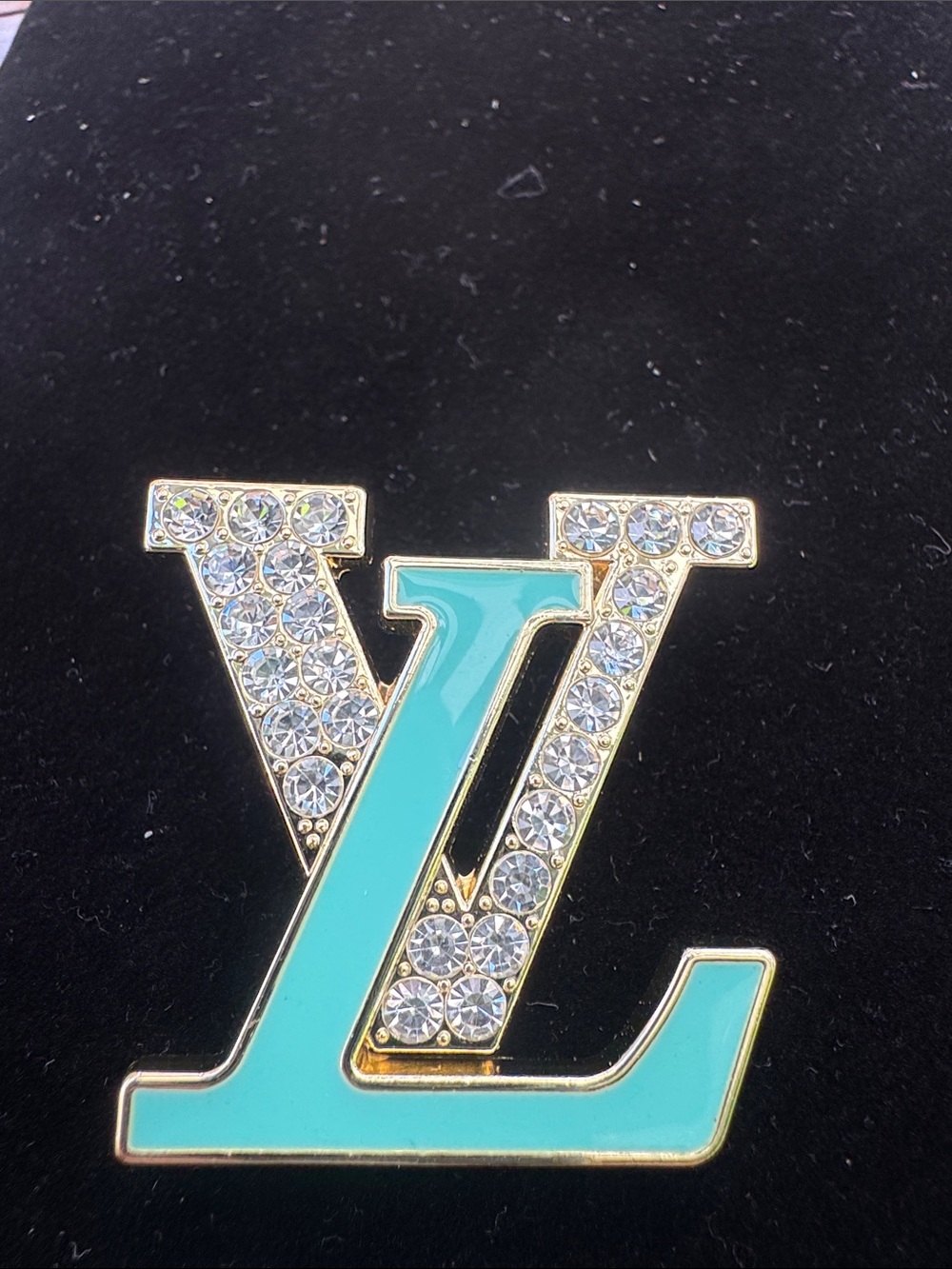 Brooch /pin Mint Enamel and Crystal Brooch signed in back